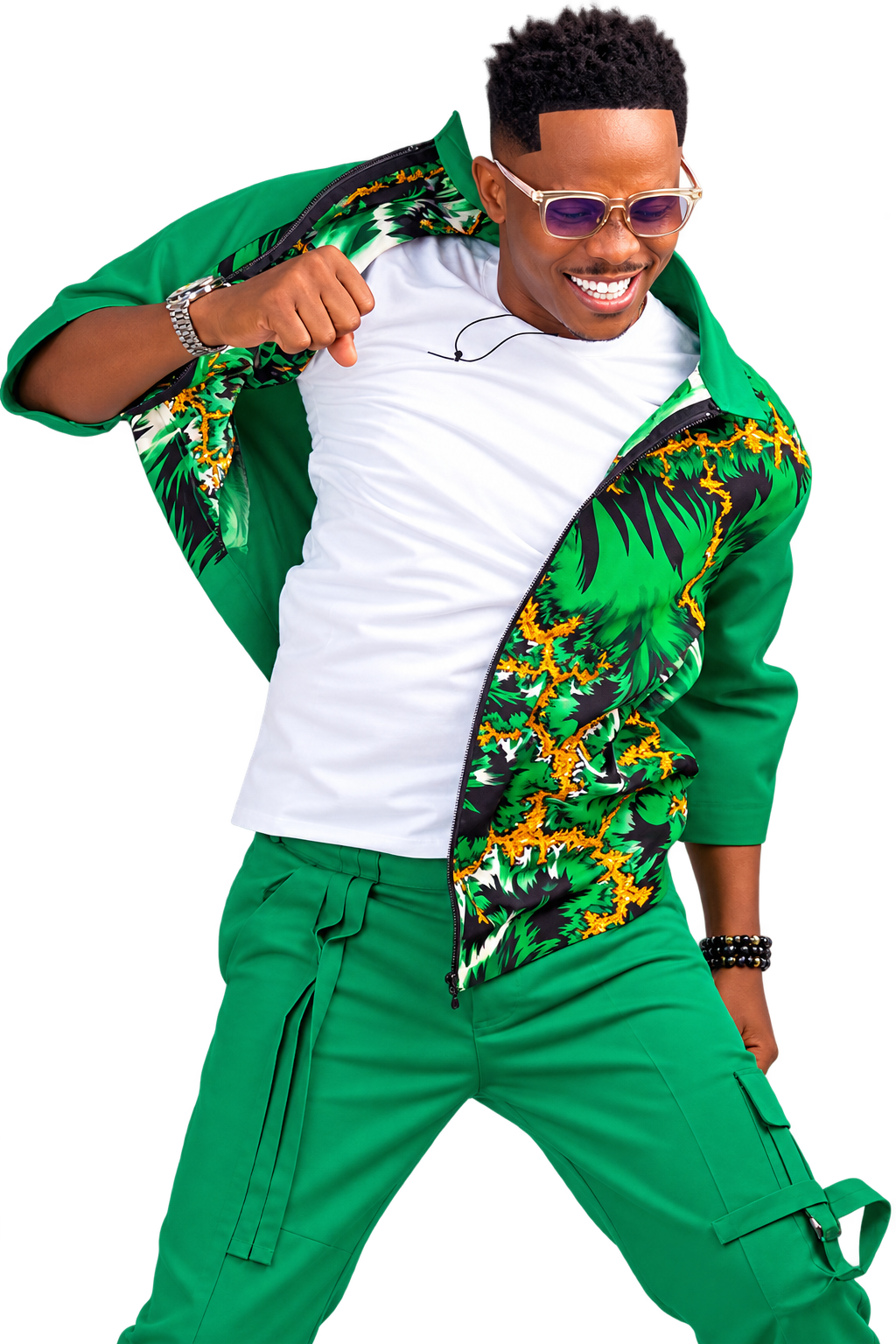 HoneyTongue posing in a green outfit